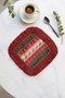 Nordic New Year Patterned Fringed Presentation Napkin - New Year Themed Red Green Coaster Tissue - 5