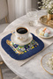 Mediterranean Ceramic Mosaic Fringed Presentation Napkin - Sunny Summer Bohemian Navy Blue Coffee Side Presentation Napkin
