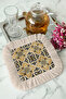 Luxury Mosaic Iconic Fringed Presentation Napkin - Classic Palace Bohemian Navy Blue Coaster Tissue
