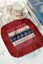 Nordic Deer Motif Fringed Presentation Napkin-Winter House Rustic Red Navy Blue Coaster Tissue