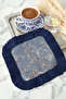 Elegant Fringed Presentation Napkin with Floral Design - Romantic Classic Blue Coaster Tissue with Bird Motif - 8