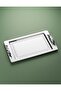 Sarmaşık Satin Platinum Tea Tray with Handles Premium 304 Stainless Steel 18/10 Cr-Ni Patterned