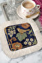 Nostalgic Bird Floral Fringed Presentation Napkin-Traditional Bohemian Navy Blue Coaster Tissue - 3