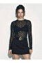 Women's Black Transparent Lace Long Sleeve Half Turtleneck Blouse 60283932