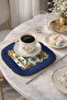 Italian Motif Luxury Mosaic Tasseled Presentation Napkin - Tile Style Bohemian Navy Blue Yellow Coaster - 7