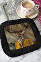 Saray Elegansı Fringed Stylish Serving Napkin - Noble Deer Portrait Retro Black Coffee Tray Napkin - 8