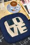 Modern Love Lettered Fringed Presentation Napkin - Stylish Bohemian Navy Blue Gold Colored Coaster Tissue - 2