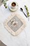 Elegant Floral Motif Fringed Presentation Napkin - Pastel Bohemian Gray Cream Patterned Coffee Presentation Napkin - 8