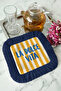 Italian Riviera Striped Fringed Presentation Napkin - Mediterranean Energy Marine Blue Coaster Tissue - 2