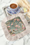 Floral Bird Motif Fringed Decorative Napkin - Elegant Nostalgic Powder Pink Coaster Tissue - 5
