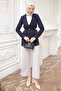 Navy Blue Double-Breasted Collared Belted Lined Jacket - 2