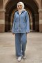 Front Zippered Kangaroo Pocket Double Denim Set Hm2880 Light Blue - 6