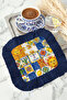 Mediterranean Textured Fringed Presentation Napkin - Mediterranean Blue Bohemian Coaster Tissue with Colorful Sun Motif - 2