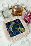 Elegant Peacock Motif Fringed Presentation Napkin - Luxurious Bohemian Night Blue Coaster Tissue - 3