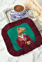 Elegant and Stylish Animal Patterned Fringed Presentation Napkin - Fun Bohemian Green Burgundy Coaster Tissue - 3
