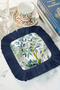 Lemon Tree Garden Fringed Presentation Placemat Napkin - Natural Vibrant Bohemian Navy Blue Presentation Napkin