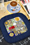 Mediterranean Ceramic Mosaic Fringed Presentation Placemat Tissue - Colorful Bohemian Blue Yellow Presentation Napkin