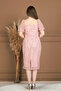 Full Beaded Fabric Square Collar Pencil Dress - Powder - 8