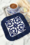 Luxurious Mediterranean Motif Fringed Presentation Napkin - Sophisticated Bohemian Navy Blue and White Coaster Tissue
