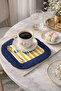Italian Riviera Striped Fringed Presentation Napkin - Mediterranean Energy Marine Blue Coaster Tissue - 3