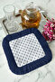 Elegant Leaf Motif Fringed Presentation Napkin - Classic Minimalist Navy Blue Coaster Serving Napkin - 3