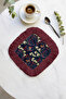 Birdy Botanical Fringed Coffee Side Serving Napkin - Winter Garden Bohemian Navy Blue Burgundy Presentation Napkin - 5