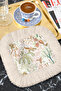 Botanical Garden Fringed Coffee Side Presentation Napkin - Natural Nordic Green Beige Coaster Tissue - 6