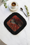 Luxurious Leopard Motif Fringed Presentation Napkin - Exotic Bohemian Black and Red Coaster Tissue - 5