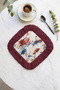 Luxury Flower Garden Fringed Presentation Napkin - Bohemian Chic Cream Burgundy Designed Coaster Napkin - 6