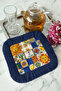 Mediterranean Textured Fringed Presentation Napkin - Mediterranean Blue Bohemian Coaster Tissue with Colorful Sun Motif - 7