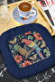 Tropical Parrot Floral Fringed Presentation Napkin - Exotic Nature Bohemian Navy Blue Coaster Tissue