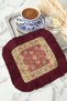 Palace-Style Fringed Presentation Napkin - Vintage Floral Motif Bohemian Burgundy Coaster Tissue - 5