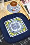 Mediterranean Lemon Motif Fringed Bohemian Presentation Napkin-Majolik Blue Bohemian Yellow Coaster Tissue - 4