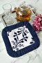 Elegant Tulip Motif Fringed Presentation Napkin - Mediterranean Classic Bohemian Navy Blue Coffee Side Presentation Napkin - 7