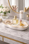Gold Edge Detailed Makeup Table Decoration Tray – Perfume & Jewelry Organizer |   Handmade Stone Powder Varnished