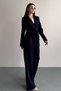 Women's Jacket Pants Set Waist Tie Detailed Blazer Jacket Wide Leg Pants Suit - 3