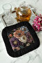 Elegant Flower Garden Fringed Coffee Side Presentation Napkin - Bohemian Black Purple Coaster Tissue - 7