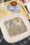 Luxurious Gold-Colored Fringed Presentation Napkin - Elegant Bohemian Natural Beige Design Coaster Tissue - 5