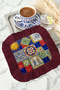 Mediterranean Tile Motif Tasseled Presentation Napkin-Artistic Retro Blue Tile Burgundy Coaster Tissue - 8
