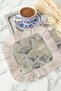 Luxurious Vintage Floral Fringed Presentation Napkin - Elegant Bohemian Ginkgo Leaf Gray Coaster Tissue - 2