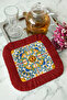 Italian Roman Patterned Fringed Presentation Napkin - Mediterranean Bohemian Blue Yellow Red Coaster Napkin - 3