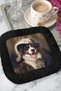 Noble Portrait Dog Fringed Serving Cocktail Napkin - Palace Themed Baroque Black Coaster Napkin - 6
