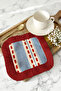 Elegant Striped Red Fringed Presentation Napkin - Ethnic Blue Cream Modern Burgundy Coaster Tissue - 2