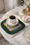 Mediterranean Sun Motif Fringed Presentation Napkin - Cheerful Retro Blue Green Coaster Tissue - 7