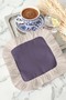 Luxurious Purple Fringed Coffee Side Presentation Cocktail Napkin - Simple Bohemian Lilac Ecru Coaster Tissue - 8