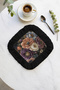 Elegant Flower Garden Fringed Coffee Side Presentation Napkin - Bohemian Black Purple Coaster Tissue - 8