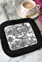 French Elegance Fringed Serving Cocktail Napkin - Elegant Scenic Classic Black Coaster Tissue - 4