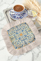 Luxurious Ottoman Motif Fringed Presentation Napkin - Elegant Mediterranean Bohemian Blue Cream Coaster Tissue - 3