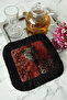 Luxurious Leopard Motif Fringed Presentation Napkin - Exotic Bohemian Black and Red Coaster Tissue - 8