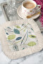 Elegant Leaf Motif Fringed Presentation Napkin - Natural Elegance Bohemian Green Cream Coaster Tissue - 8